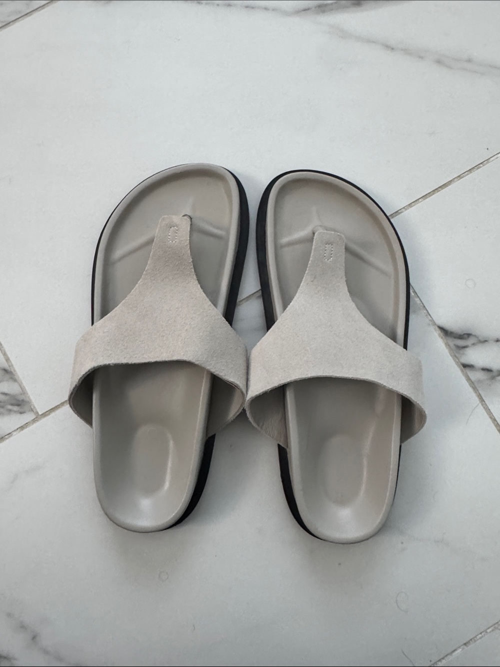 St. Agni Beige Suede Slide Sandals